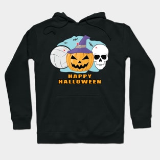 Happy Volleyball Halloween - Spooky Skull and Pumpkin Hoodie